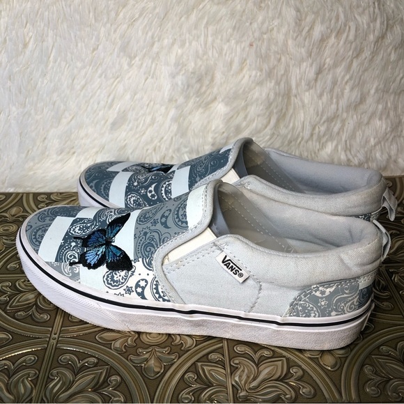 Vans Slip-On Patchwork Sneakers - White and Blue with Butterfly Missy 5 - Picture 11 of 16